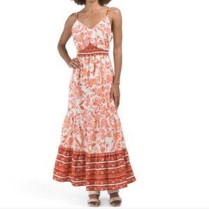 Rachel Zoe-Coral/Orange/White Floral Maxi Dress- Linen Blend-size Large
